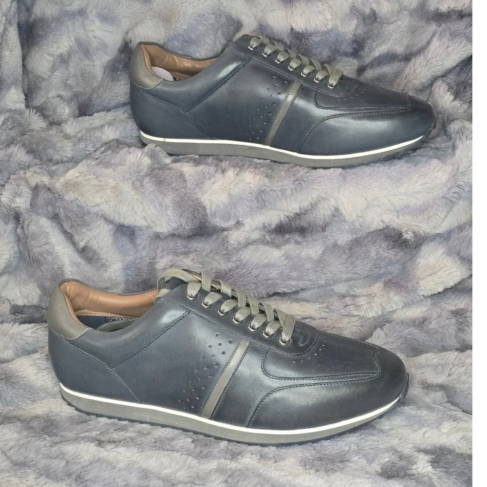 NWB‎ Thomas & Vine Fenway Wide Width Leather Sneakers Gray/Blue size 9.5
